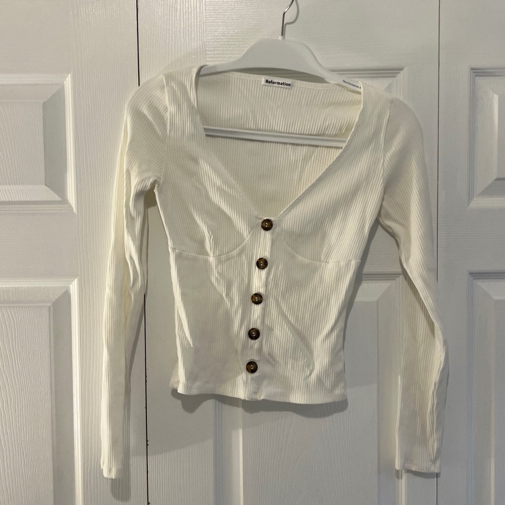 Reformation White Ribbed Knit Top